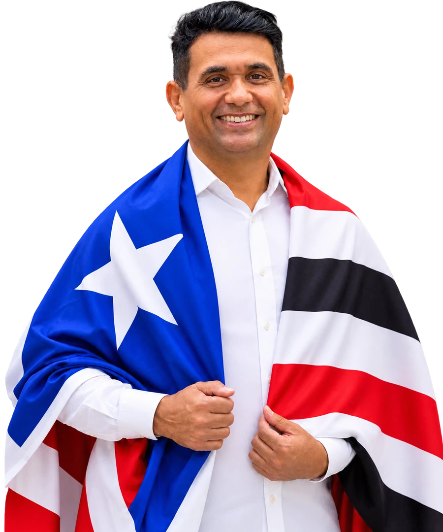 Wellington do Curso 55111, candidato a deputado estadual do Maranhão, com a bandeira do estado